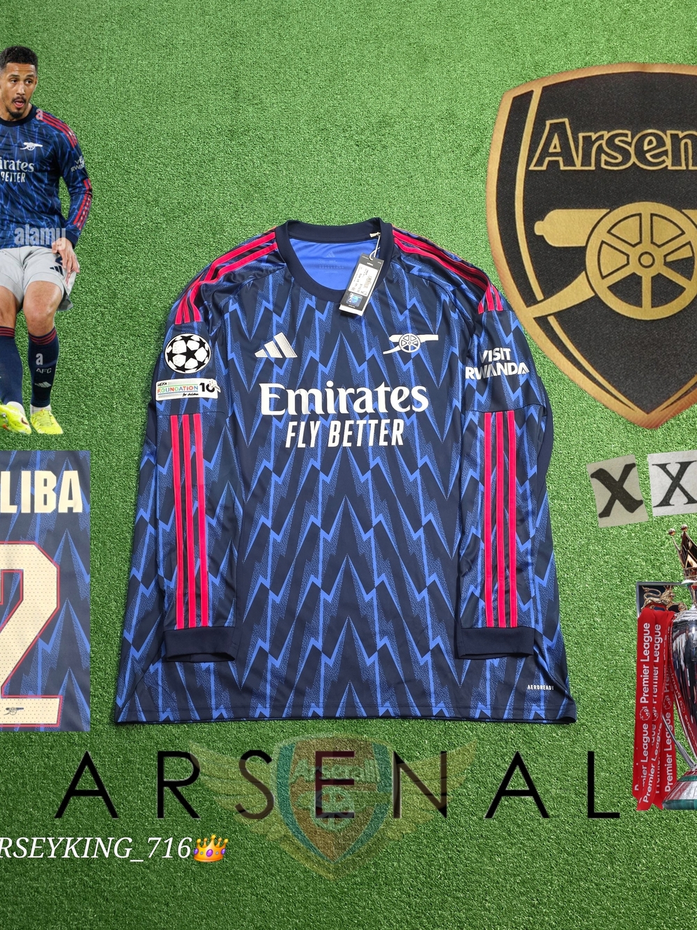Adidas Arsenal FC William Saliba #2 2025/2026 Away Long Sleeve Jersey New UCL Pa